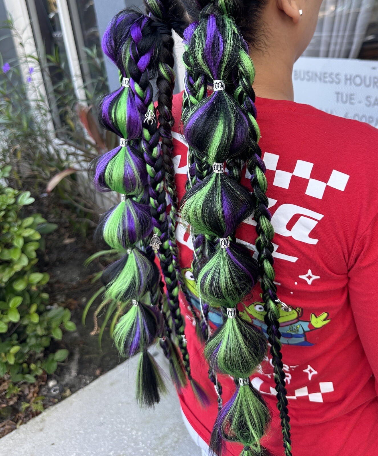 Black Purple And Green Festival Braided Ponytails