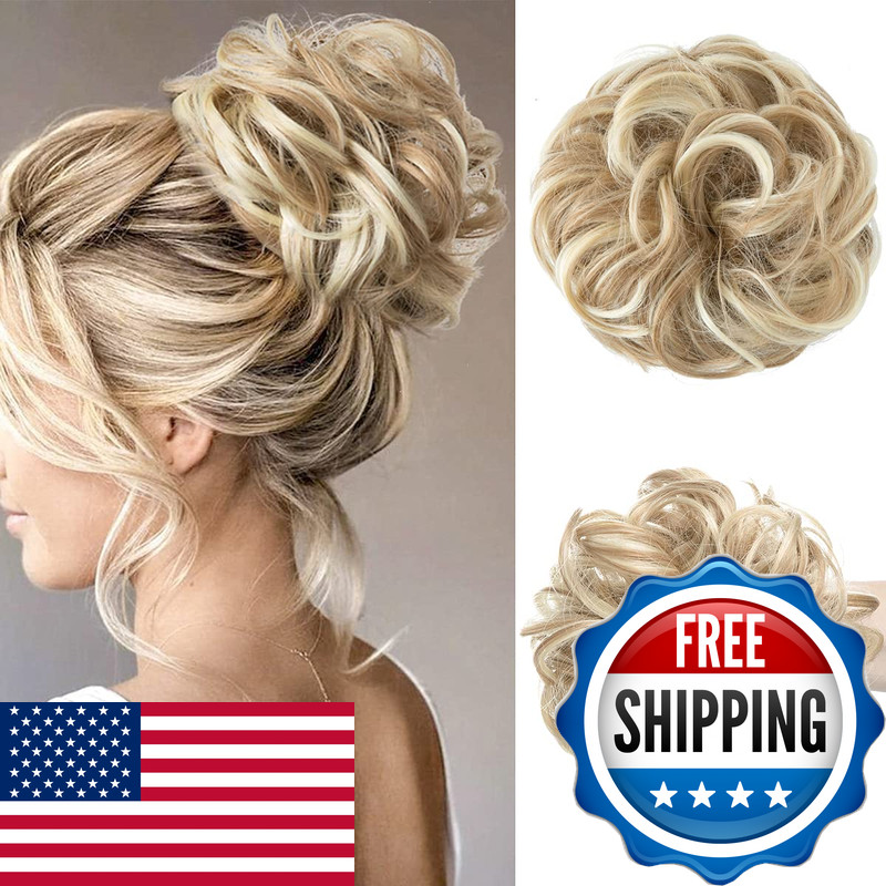 Cjl Hair Large Messy Bun Hair Piece Wavy Curly Scrunchies Synthetic Chignon