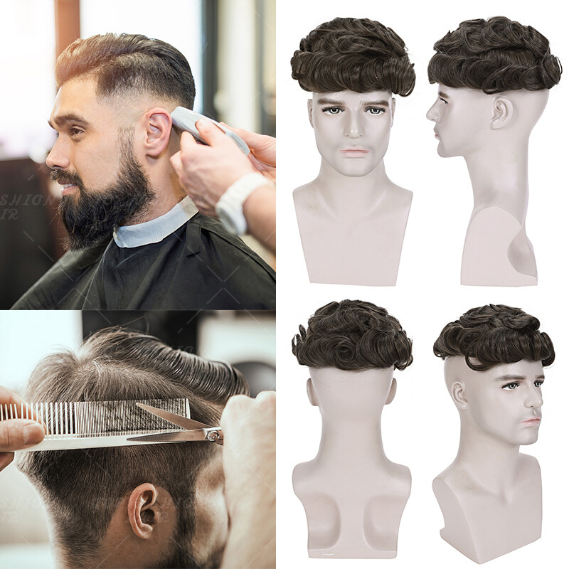 Mens Replacement System 100% Remy Human Toupee Hair Hairpiece Wigs THICK Brown