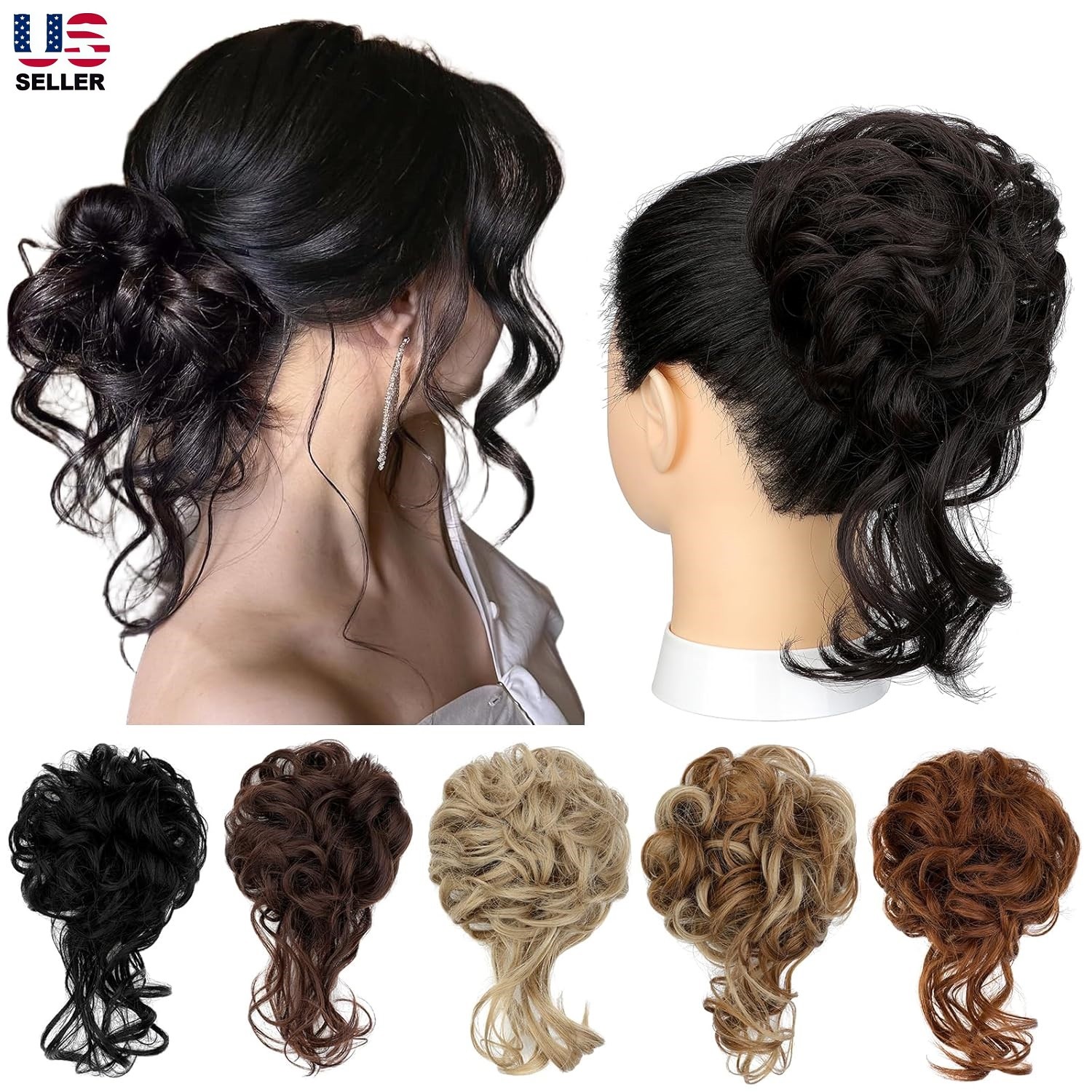 Curly Messy Bun Hair Piece Scrunchie Updo Cover Hair Extensions Real As Human US