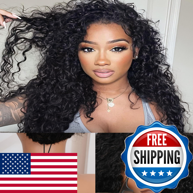 Shangyinfa Water Wave Half Wig Human Hair Invisi Drawstring 4C Edge 3 In 1 Wig