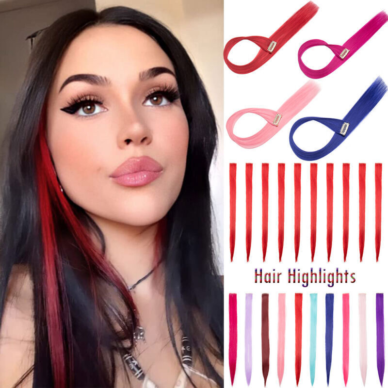 22 Inch Colored Clip in Hair Extensions 10pcs Straight Hair Synthetic Hairpieces