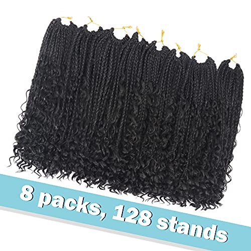 Goddess Box Braids Crochet Hair With Curly Ends 14 Inch 14 Inch (Pack of 8) 1B