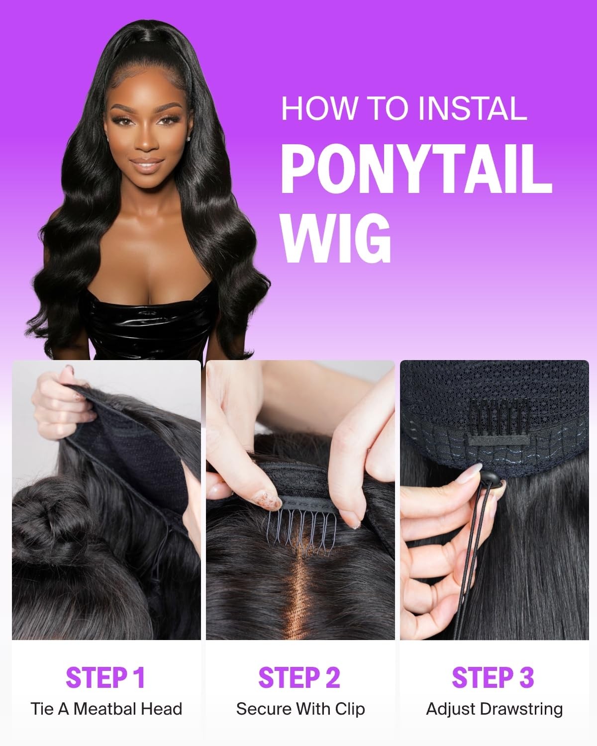 Megalook Hair 3 In 1 Body Wave Half Wig Human Hair Headband Wig Glueless Wigs