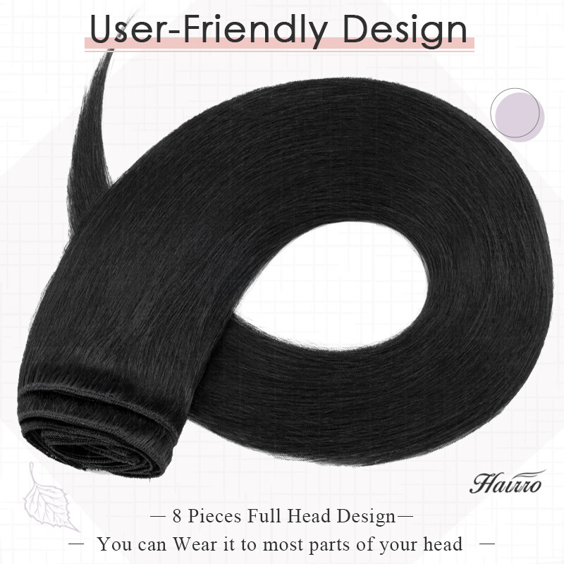 8A Clip In Extensions, 100% Real Remy Human Hair 8PCS Hairpiece Full Head 8Inch