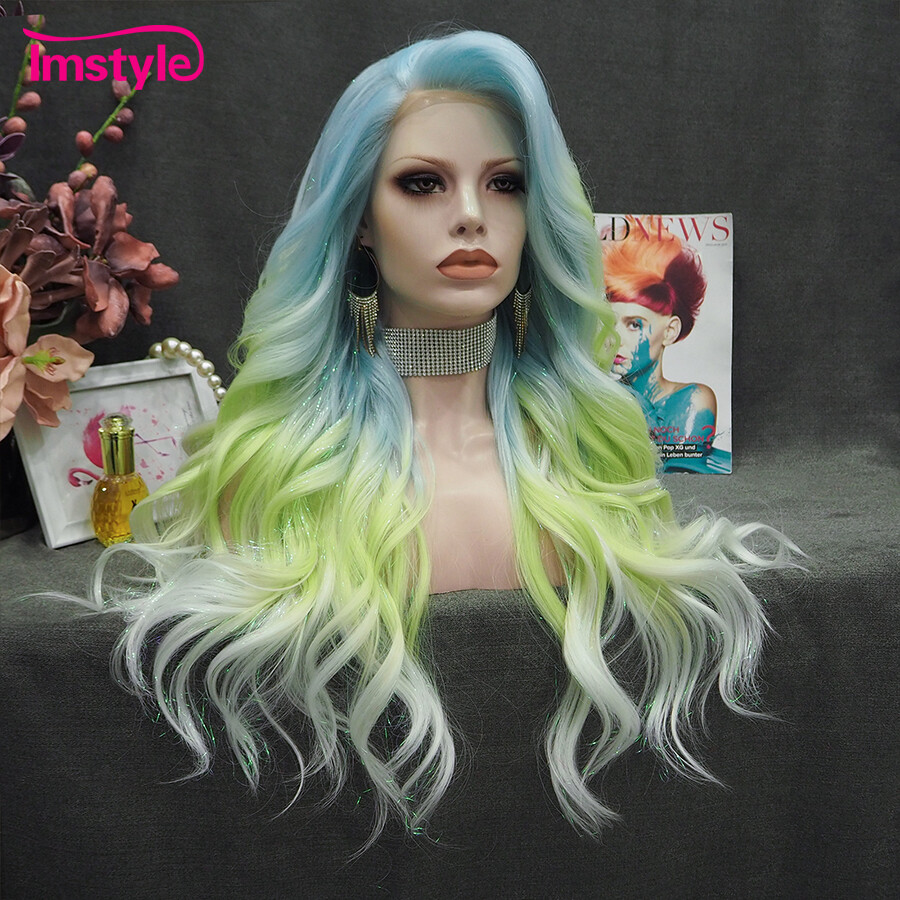 Tinsel Wig Ombre Blue Synthetic Lace Front Wigs Heat Resistant Fiber Glueless