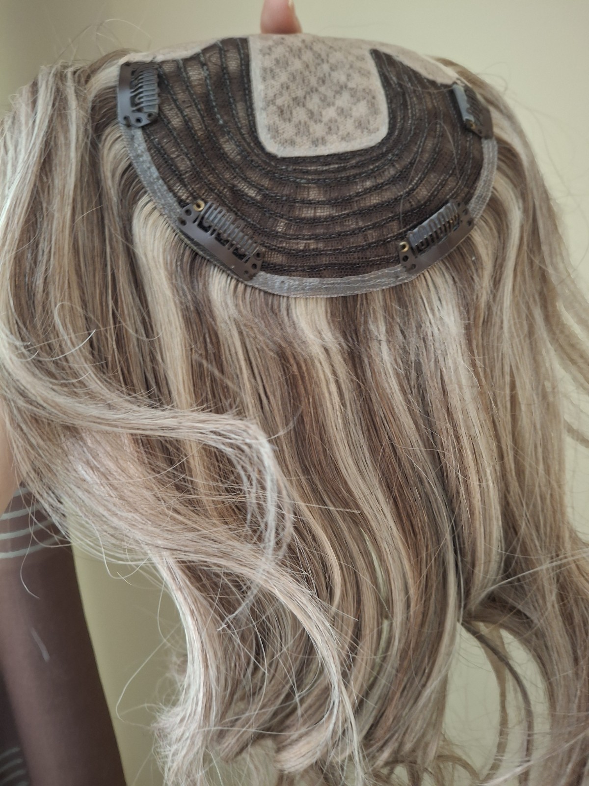 14″ Luxy Human Hair Topper Ash Brown Highlights 65g Halo Wire