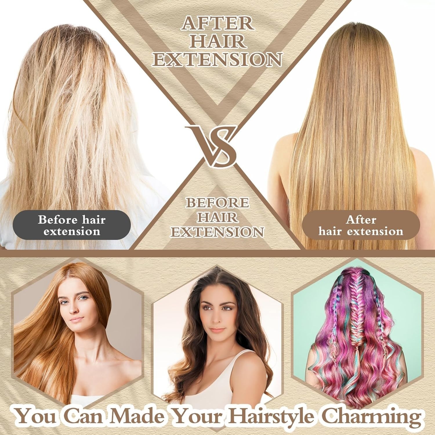 Versatile Hair Extensions Kit with 2500 Beads, Thread Rolls and Needles Included