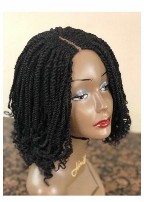 Short Bob Wig Braids Wig for Black Women withTwist Curly Braided Wigs None Lace