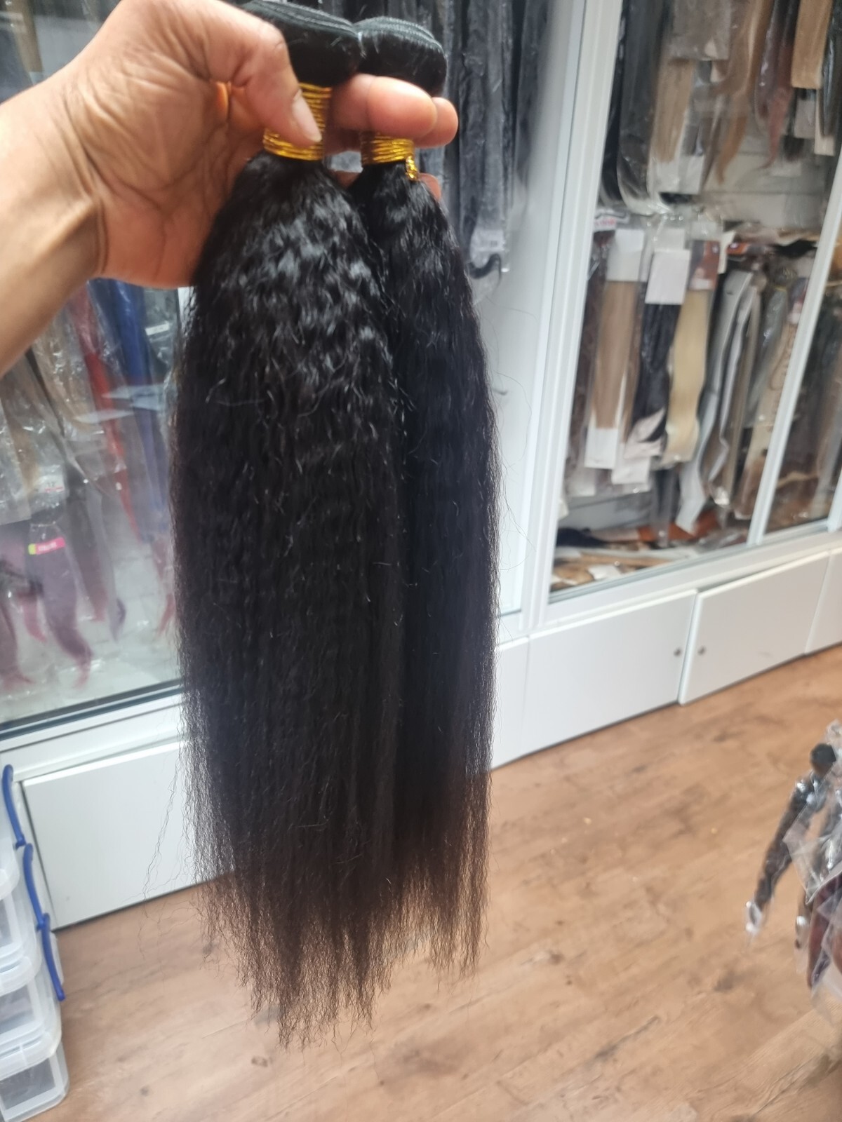 12A PERUVIAN VIRGIN HUMAN HAIR 22+22INCH KINKY STRAIGHT 200g 2BUNDLES NATURAL 1B