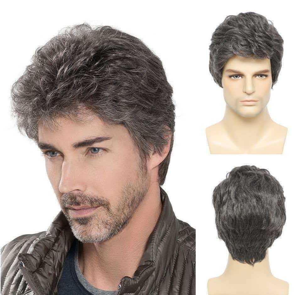 Men’s 6in Short Silver Gray Wig Full Heat Resistant Synthetic Cosplay Party