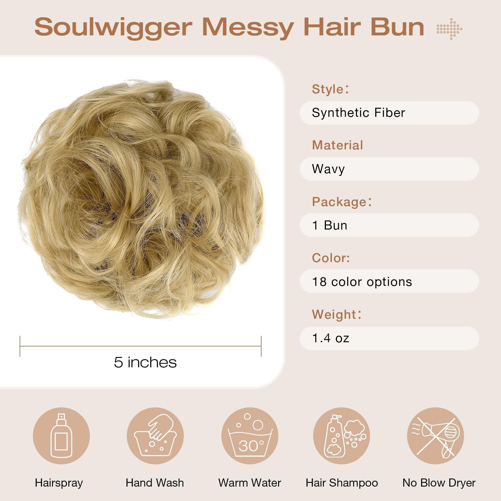 Messy Bun Hair Piece Wavy Curly Scrunchies Fluffy Donut Thick Updo Elegant Ch…