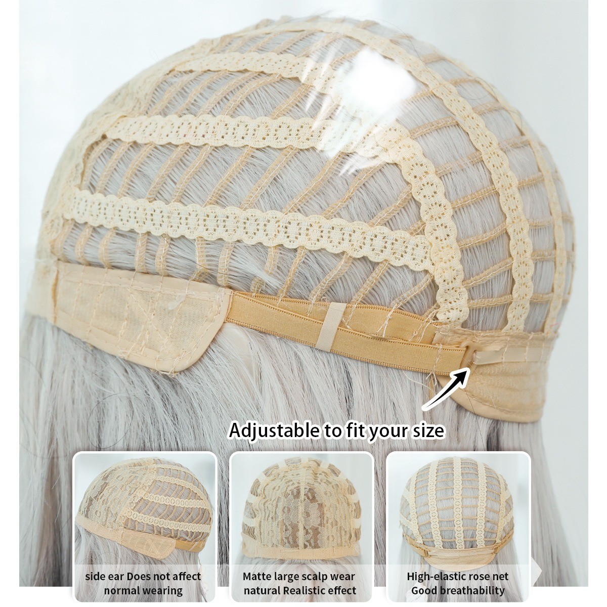 Silver-white gradually darkening black long straight hair high-level wig