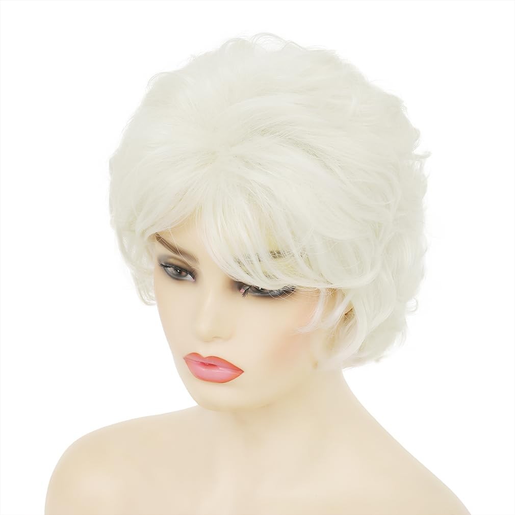 Short Cream White Curly Wig for Women Adjustable Cap Party Cosplay Style