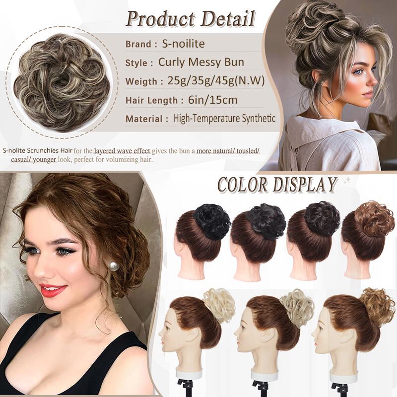 Natural As Human Hair Messy Bun Ponytail Extensions Curly Scrunchie Updo Chignon