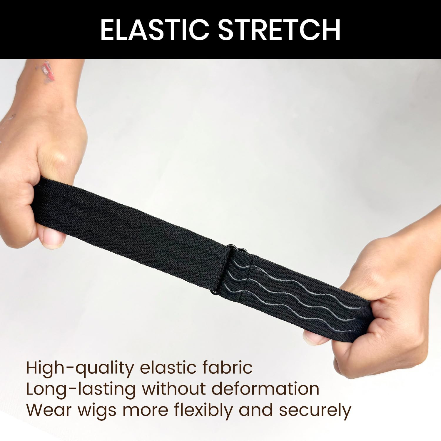 Adjustable Elastic Wig Band with Hooks No Slip Band for Glueless Wigs Black Lace