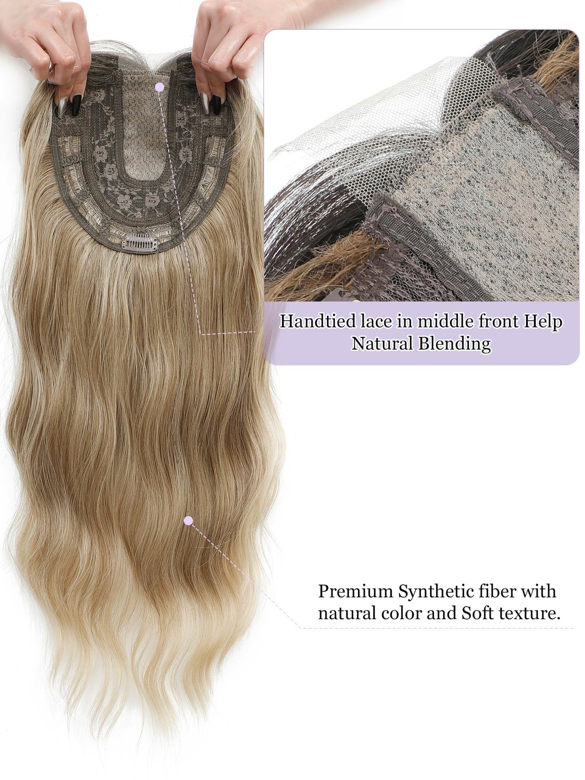 Paneway Hair Topper 20 Inch Wavy Synthetic Clip-In Topper For Women Natural