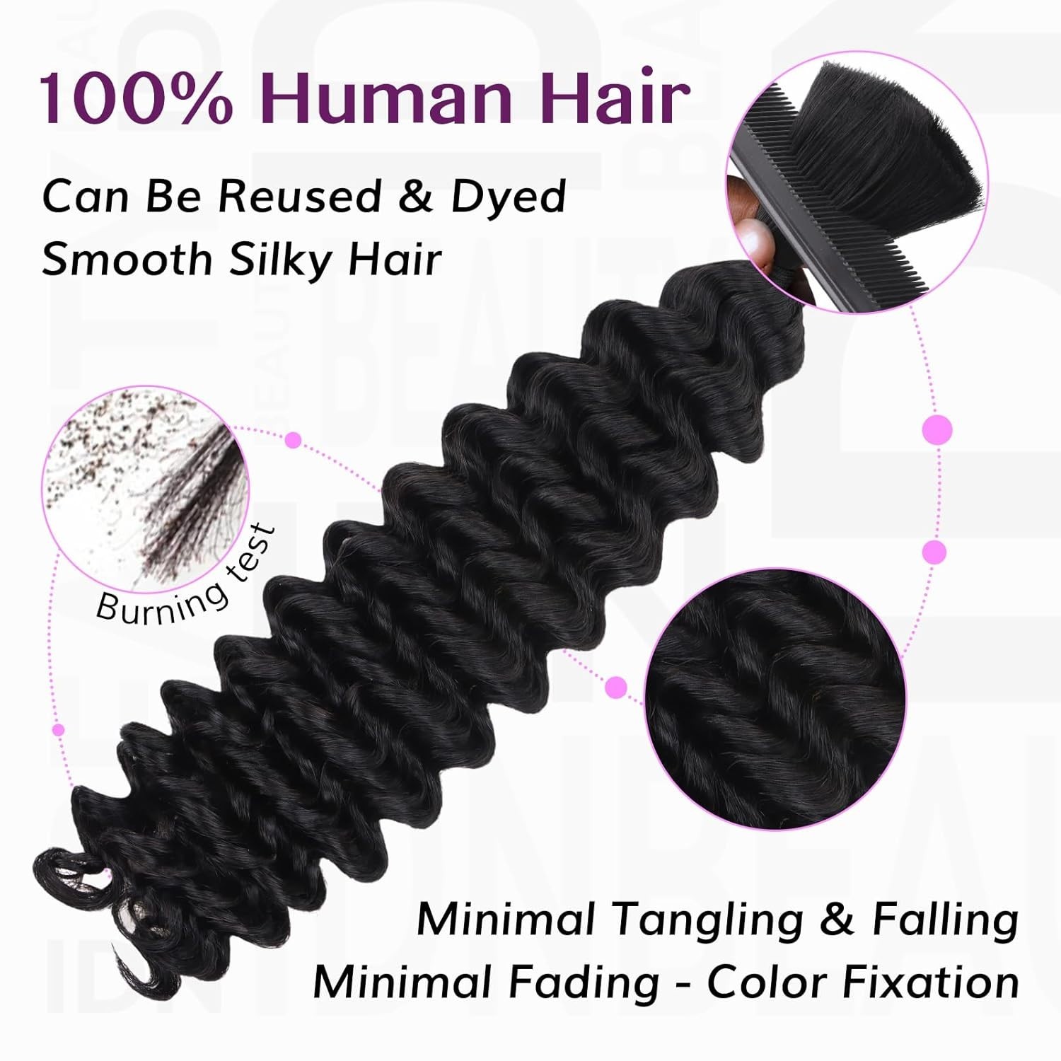 IDN Beauty 16in Deep Wave Pre Divided No Weft Human Braiding Hair 100g Black