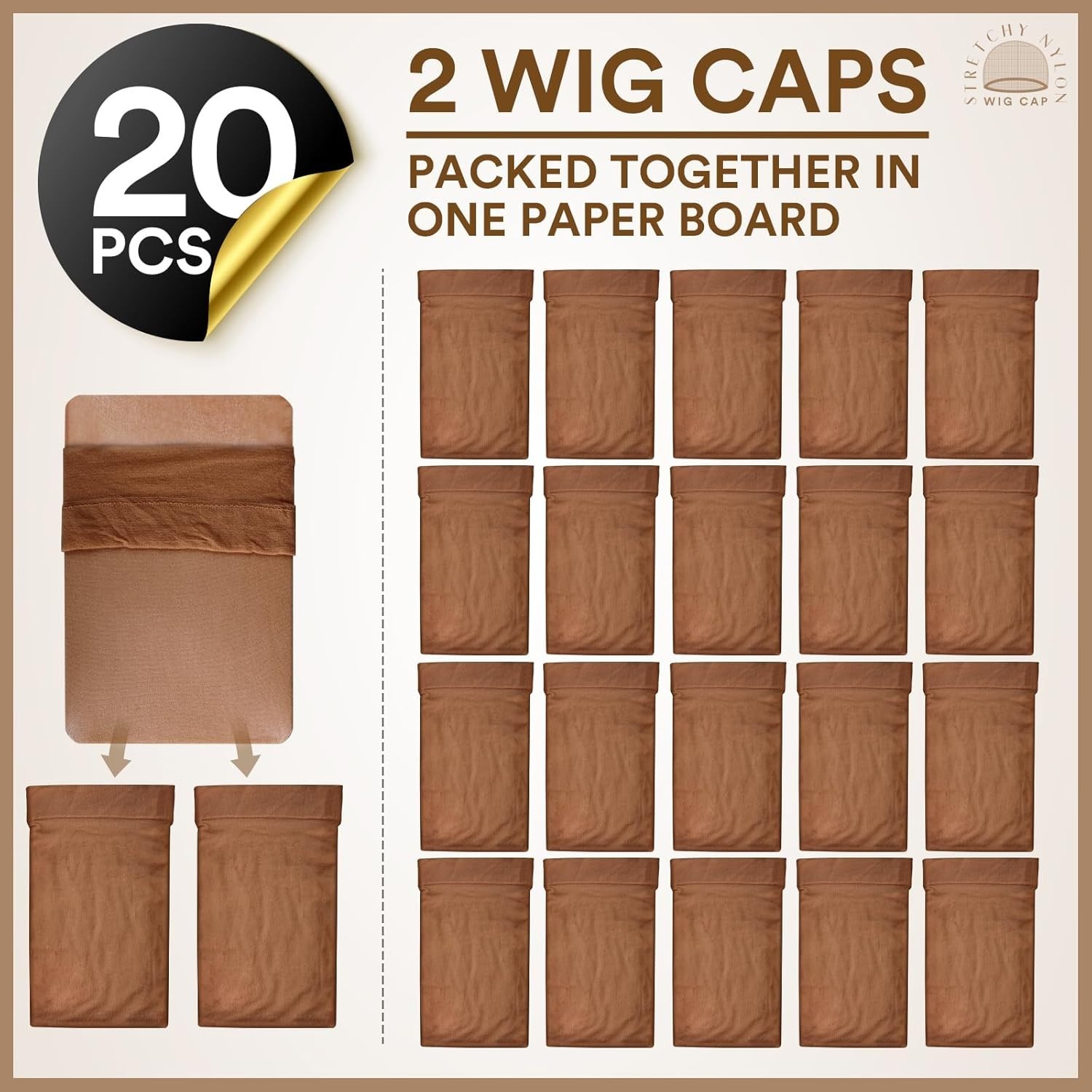 Wig Caps 20pcs Brown Wig Caps Stocking Caps for Wigs Brown Wig Cap