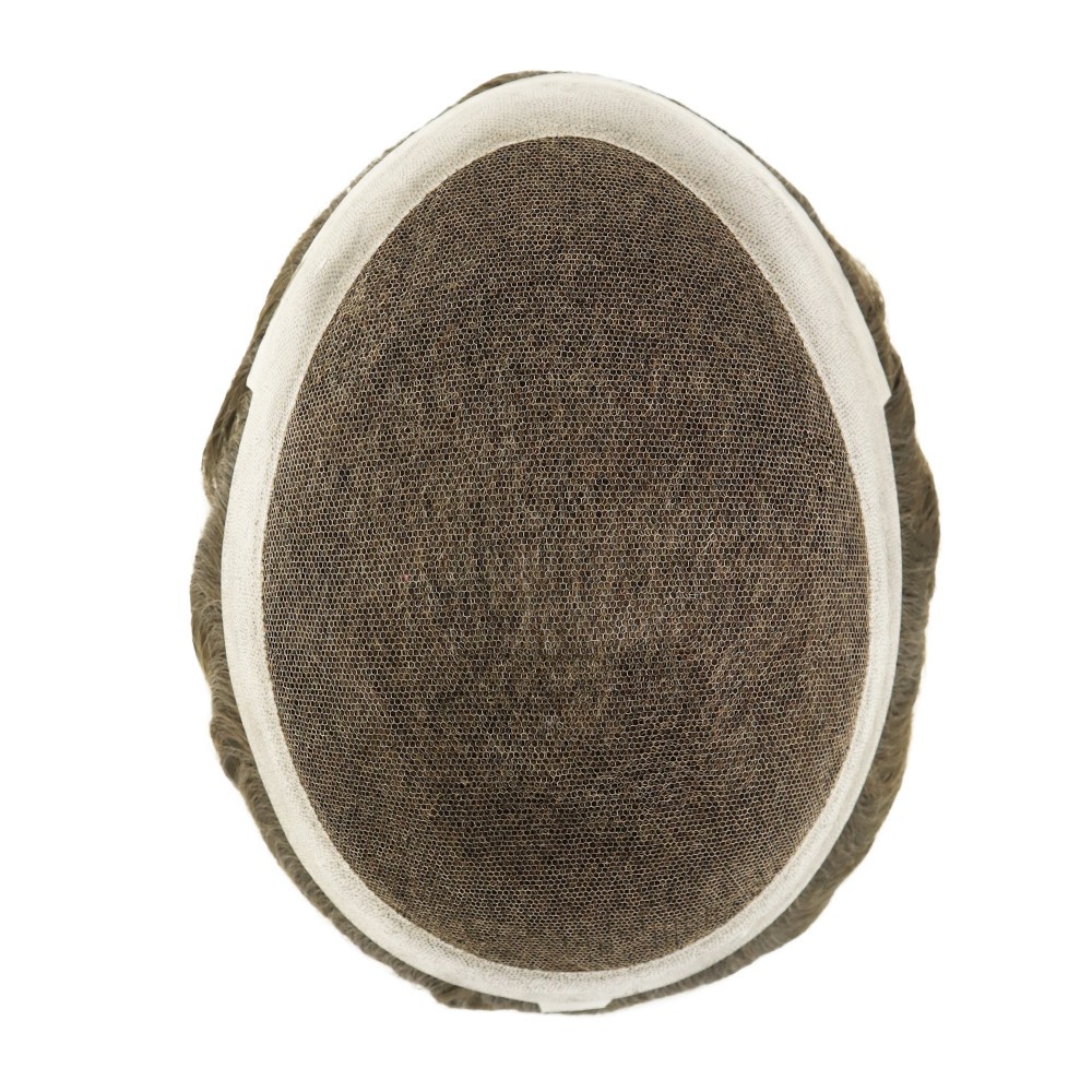 French Lace Center Mens Toupee Human Hair Replacement System Poly Skin Hairpiece