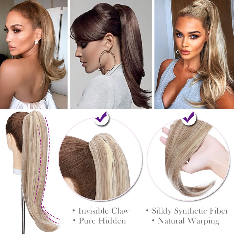 Ponytail Claw on Clip in Hair Extension Synthetic Hairpiece As Human Hair Curly
