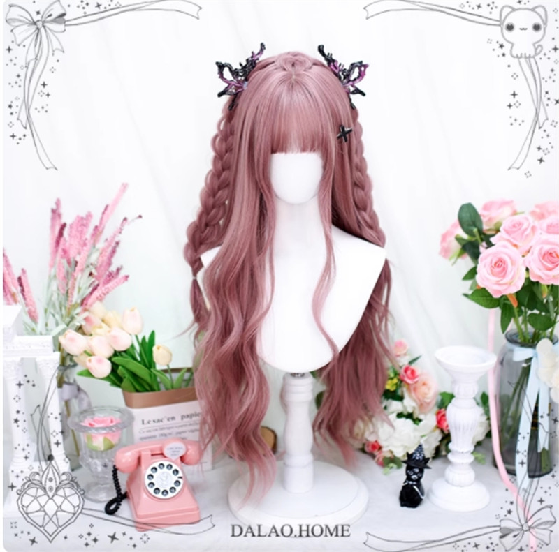 Japanese Style Long Curly Pink Hair Lolita Wigs Youyou No Hairpiece Accessories