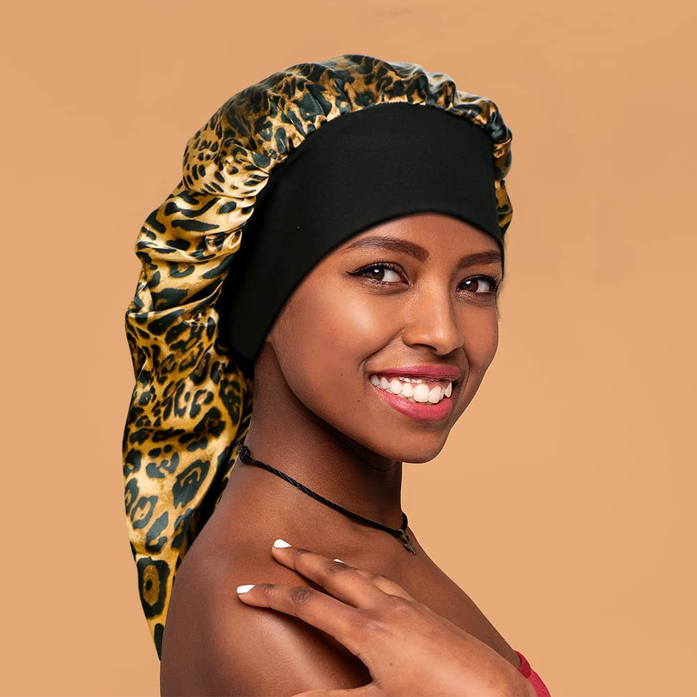 2x Gorro largo de satén para dormir, gorros de seda extragrandes para mujer