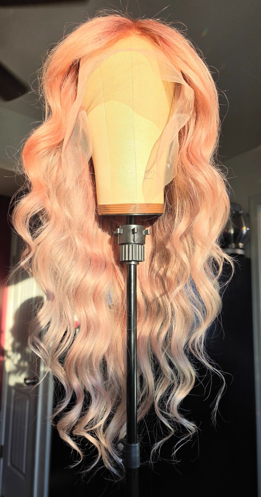 30″ Custom-colored 100% Human Hair Lace Front Wig – Pink Champagne