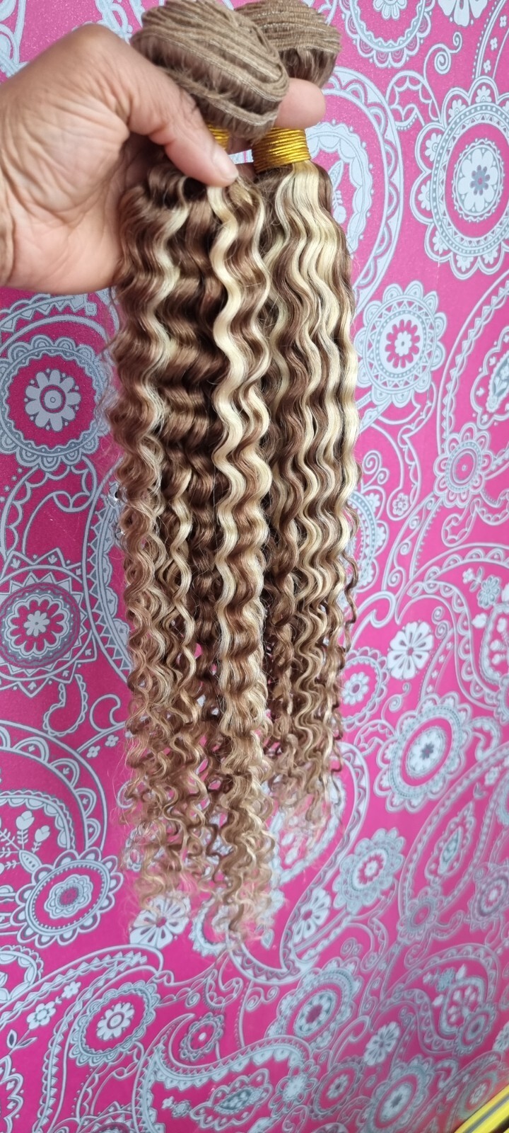 12A BALAYAGE PIANO 8#/613# BRAZILIAN HUMAN HAIR DEEP CURLS 26+26 2BUNDLES 200g