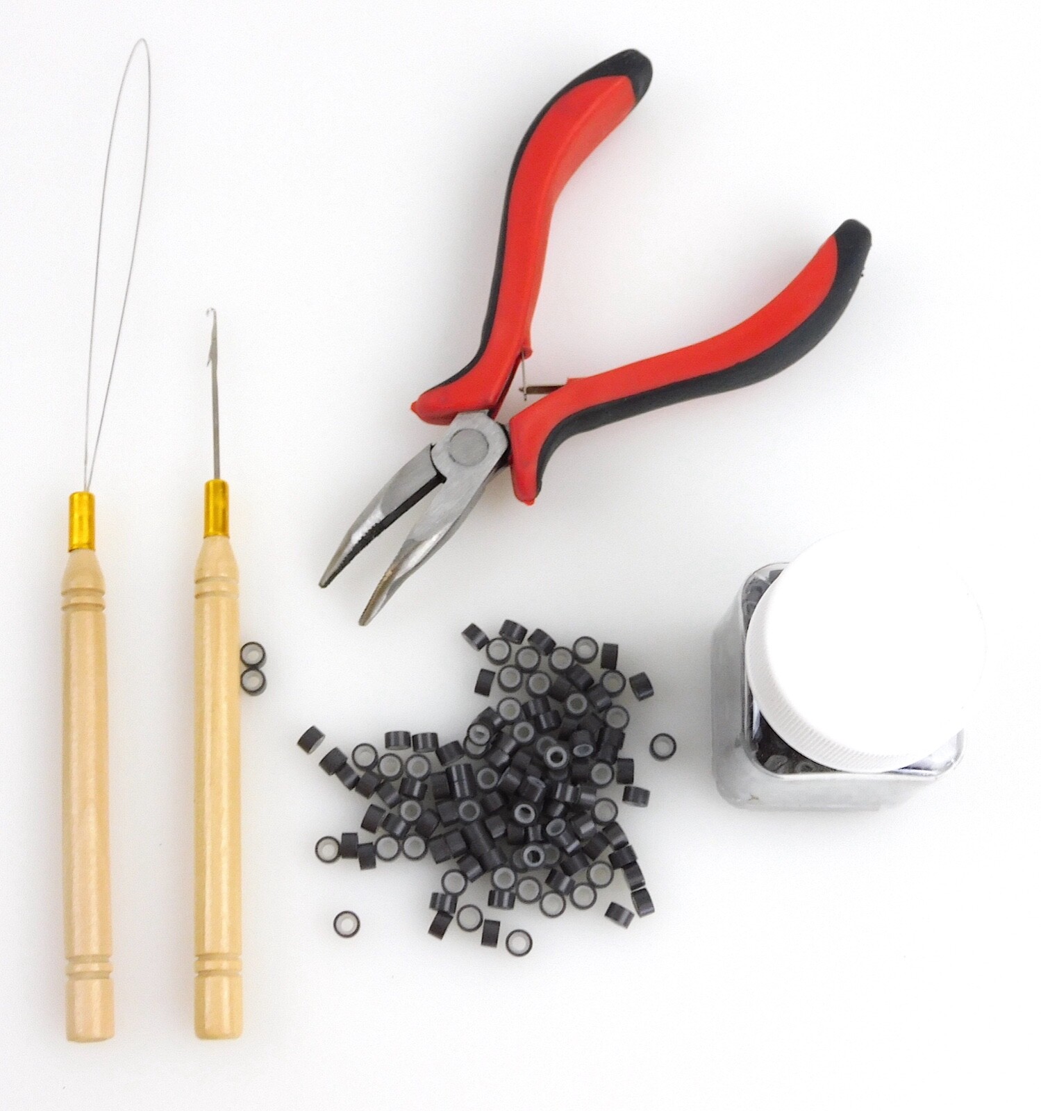 500pcs Silicone Beads + Micro Rings Loop Hair Extensions Pliers Hook Tool Kit #1
