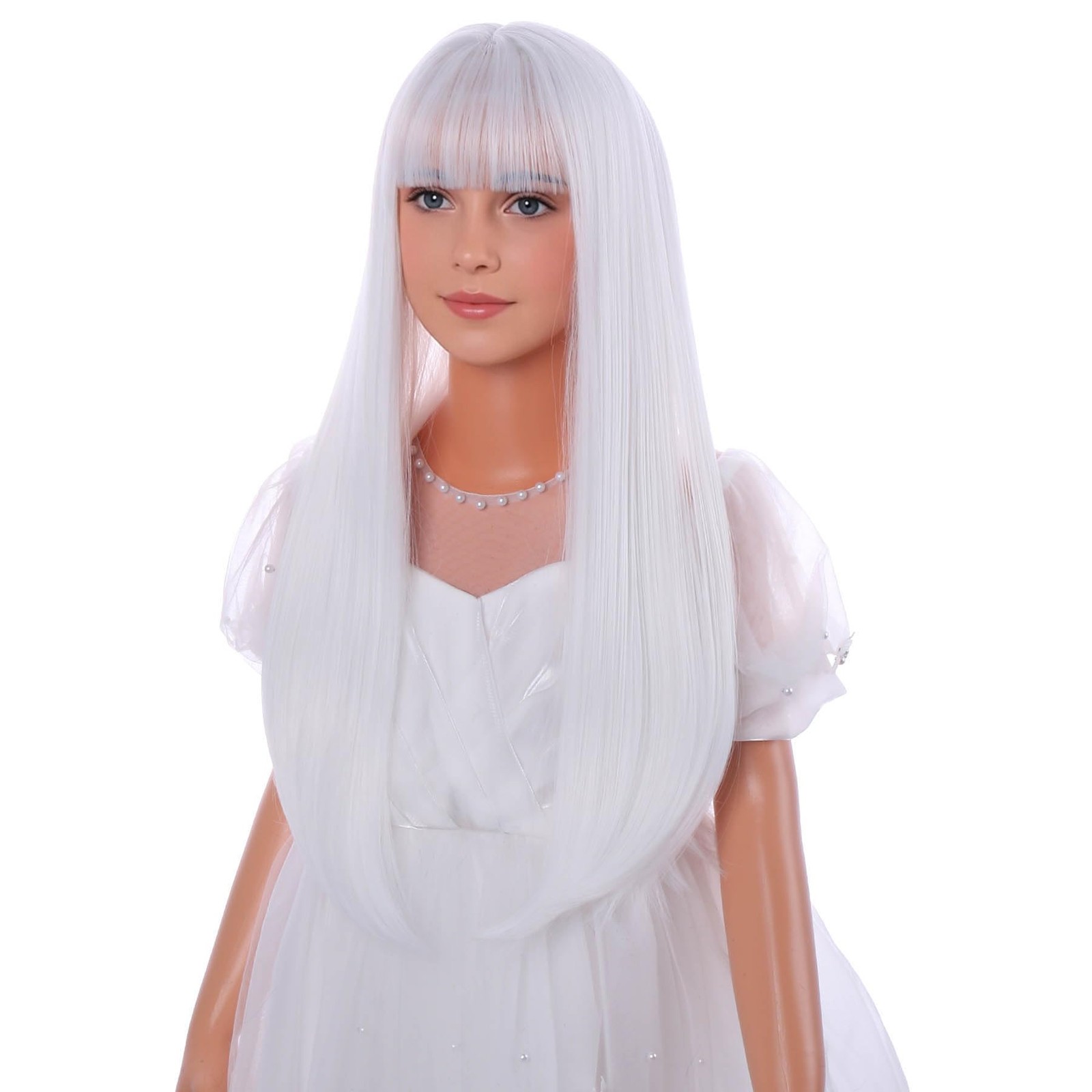 White Wig with Bangs White Wig Long Straight Wigs Heat Resistant Synthetic Wi…