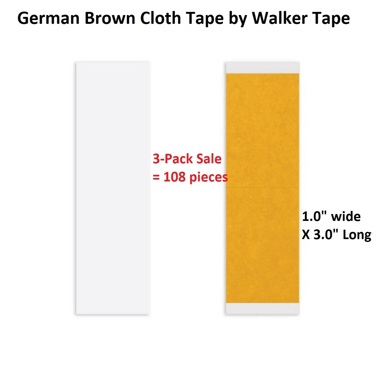 German Brown Cloth Tape 1.0 inch STRAIGHT 3 packs 108 pieces by Walker Tape Co.
