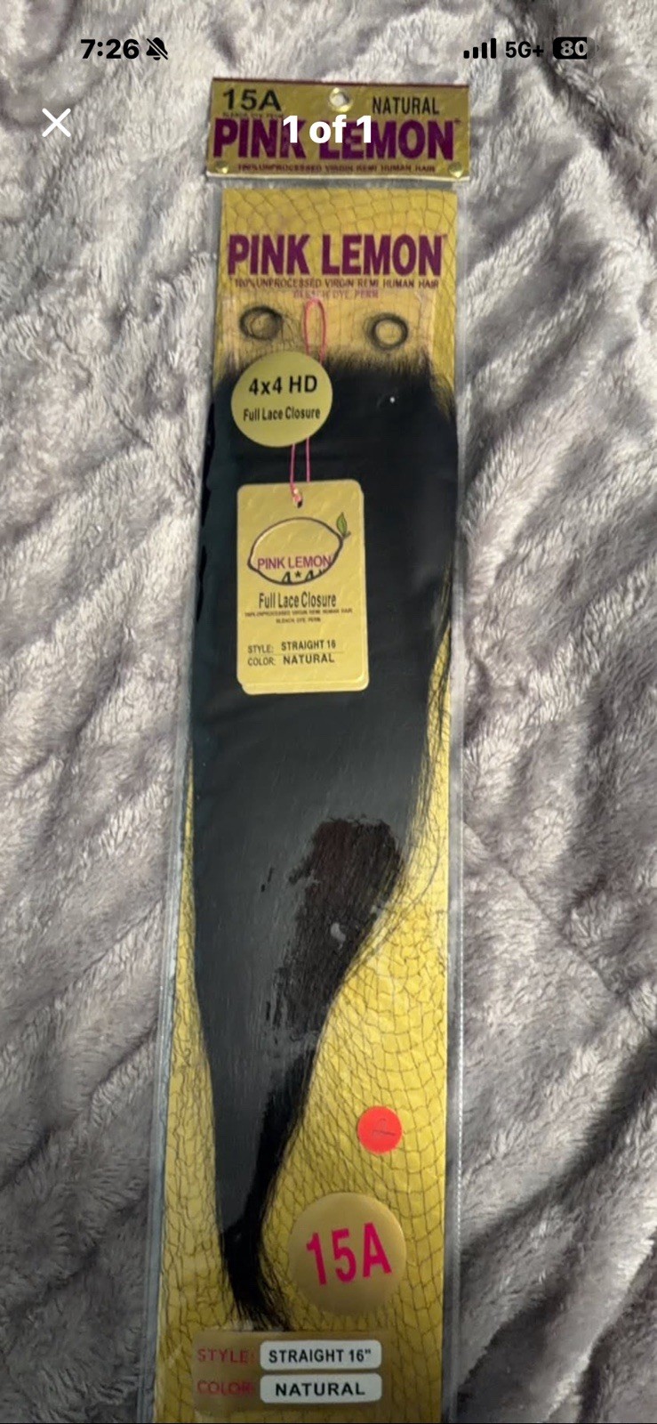 Pink Lemon 4×4 HD Full Lace Closure, Straight 16″, Natural