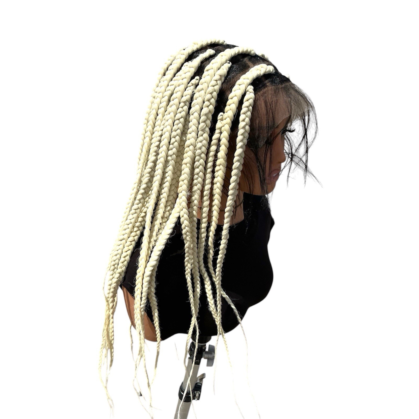 Women’s Synthetic Braided Lace Front Wig Glueless Free-Part Black/Blonde 31-40″