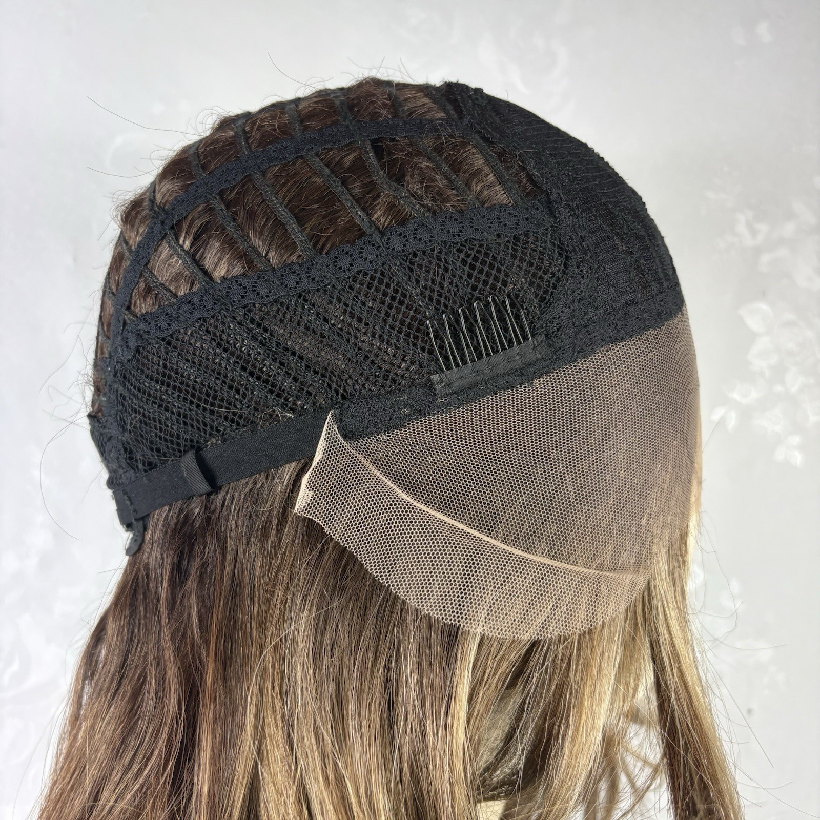 Daily wear WIG! 25” Long Brown with highlights Human Hair blend, Front Lace