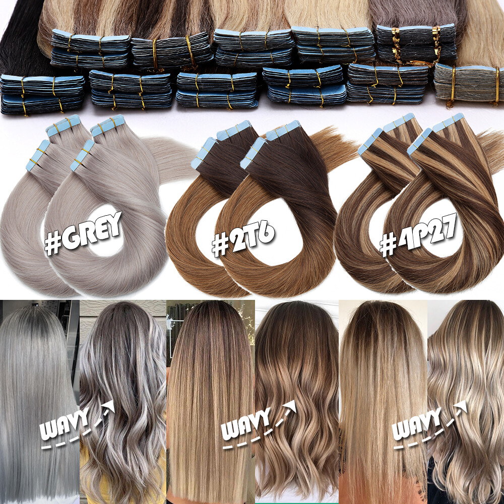 CLEARANCE 100% Real Remy Thick Tape In Human Hair Extensions Skin Weft Full Head