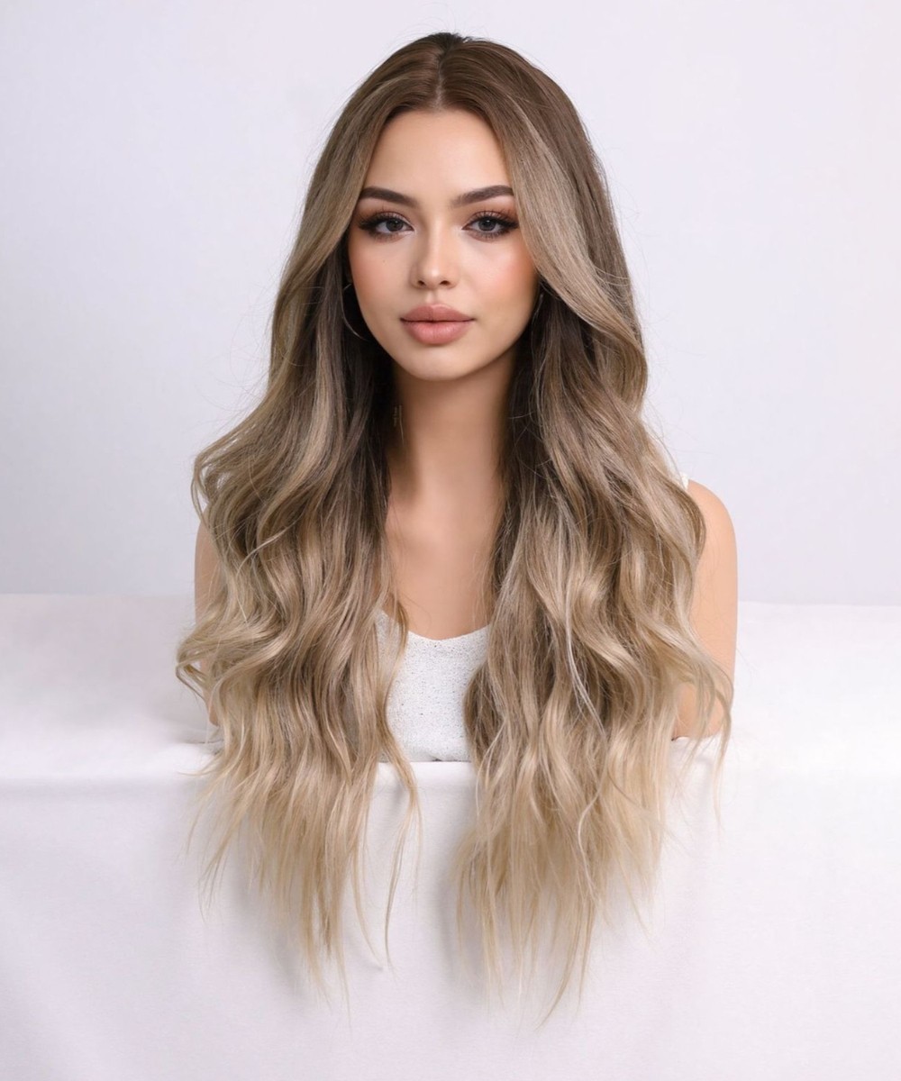 26in Brown to Golden Blonde Ombre Long Wavy Wig Heat Resistant Synthetic Cosplay