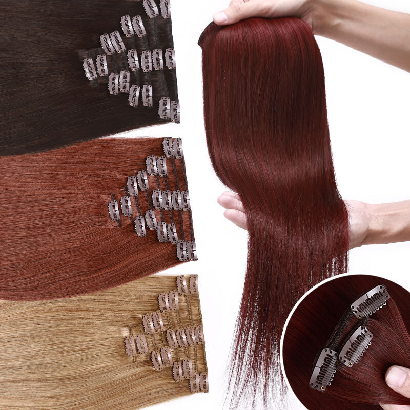 Clip In 100% Remy Real Human Hair Extensions Full Head Highlight Ombre US Stock