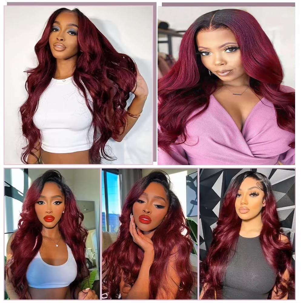 Niciitysi Ombre Two Tone Black And Burgundy Bundles Color 1B99J Body Wave Human