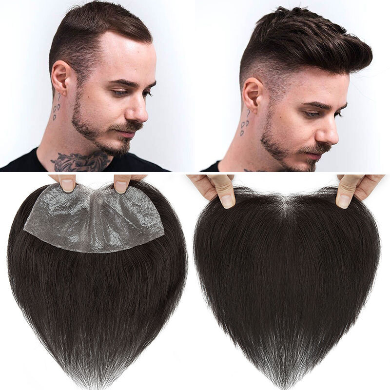 Hairline Toupee Real Human Hair Frontal Thin Skin PU Mens Hairpiece Brown Black