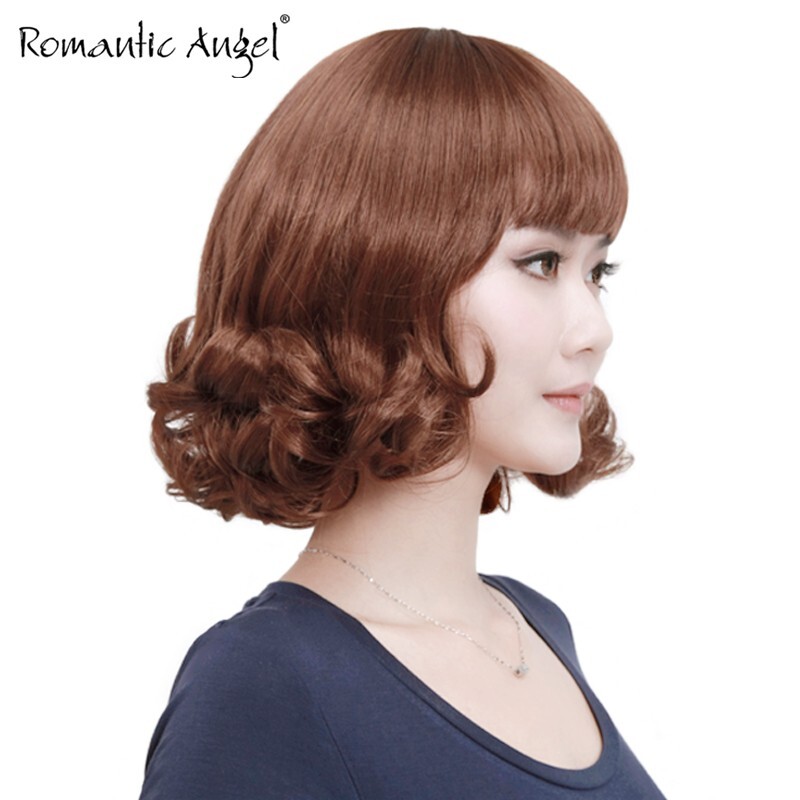 short wave curly with bang bob brow-skimming bangs similar human hair wigs