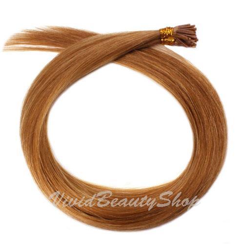 25 Pre Bond Stick I Tip Straight Remy Human Hair Extension Strawberry Blonde #27