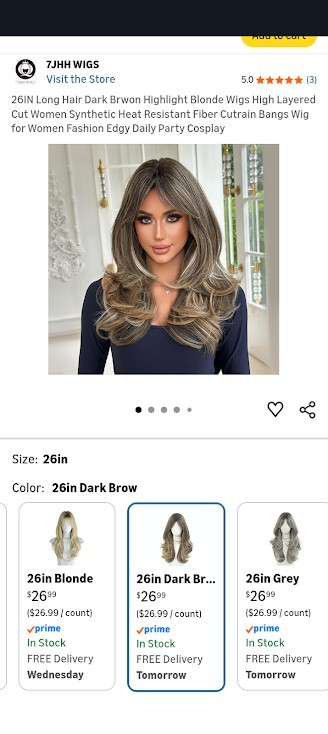 7JHH 26IN Long Hair Dark Brown Synthetic Wig – New In Box