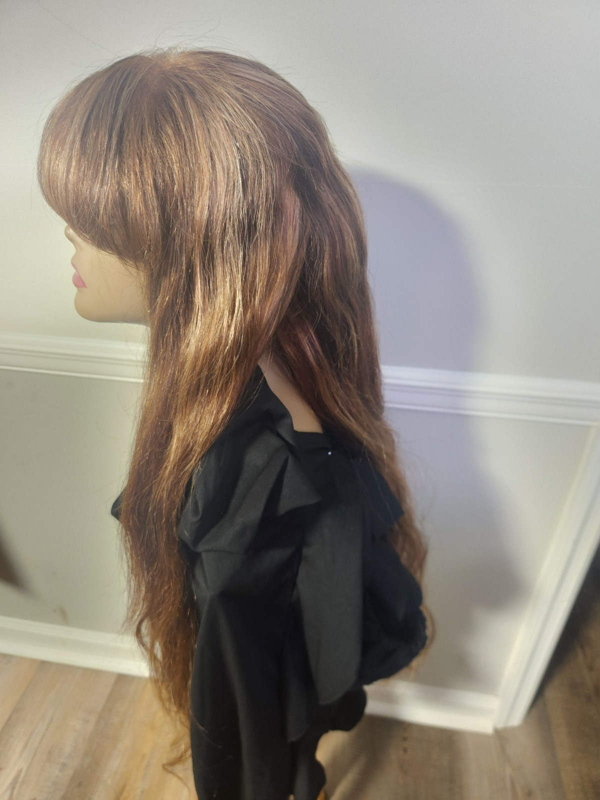 Pre-everything Long Wavy Wig Light Brown/Auburn with Bangs Natural Look Women