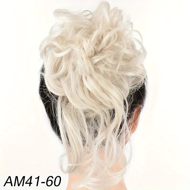 Messy Bun Hair Piece Updo Scrunchie Extension Bun Curly Wavy #60 White Blonde