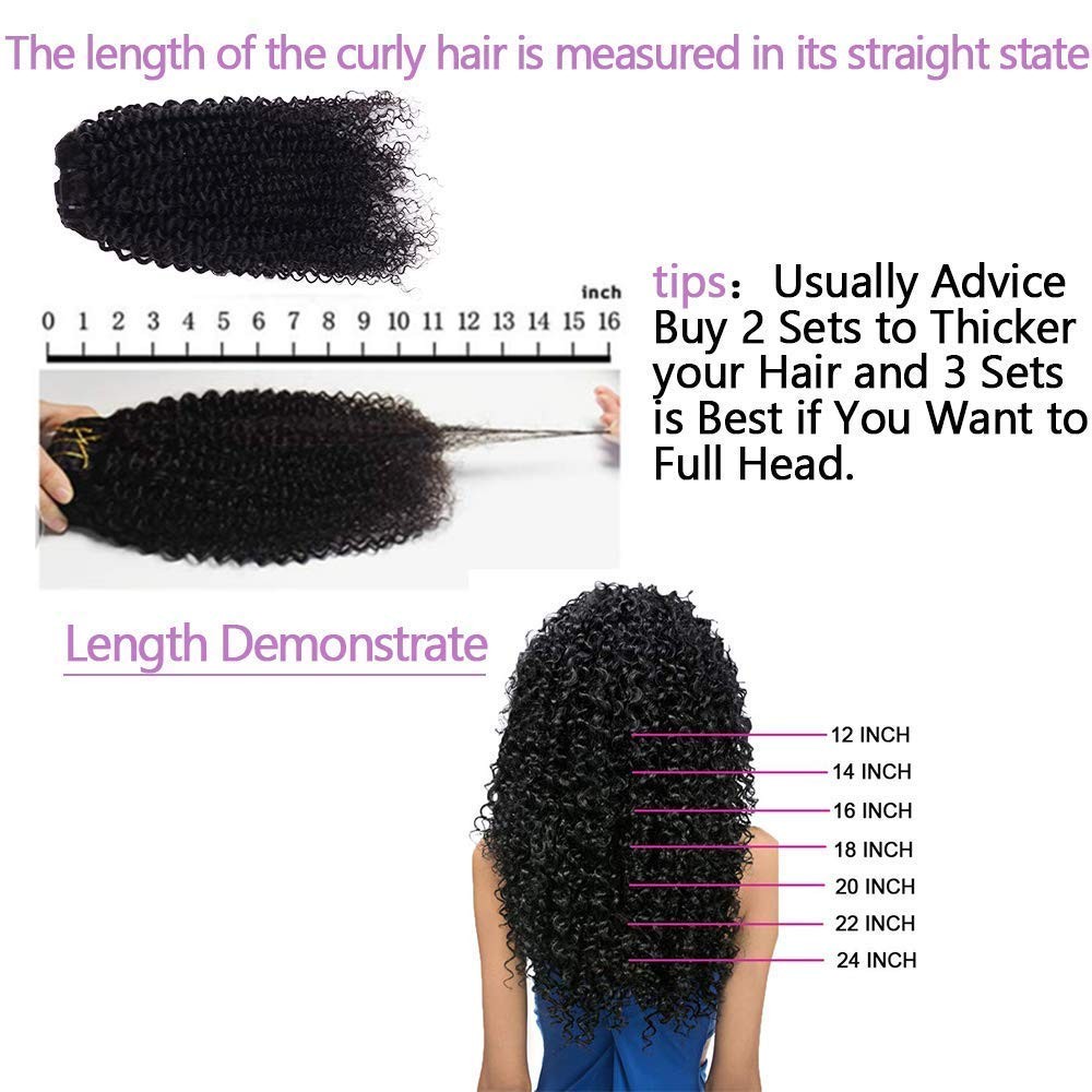 Sunkasa 24 Inch Highlight P4/27 Kinky Curly Clip Ins Human Hair 110G 8Pcs 20