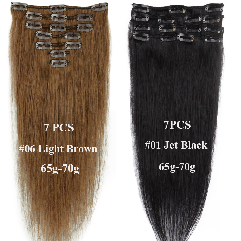 7PCS Real Clip in Remy Human Hair Extensions 70g-120g Straight Full Head US B321