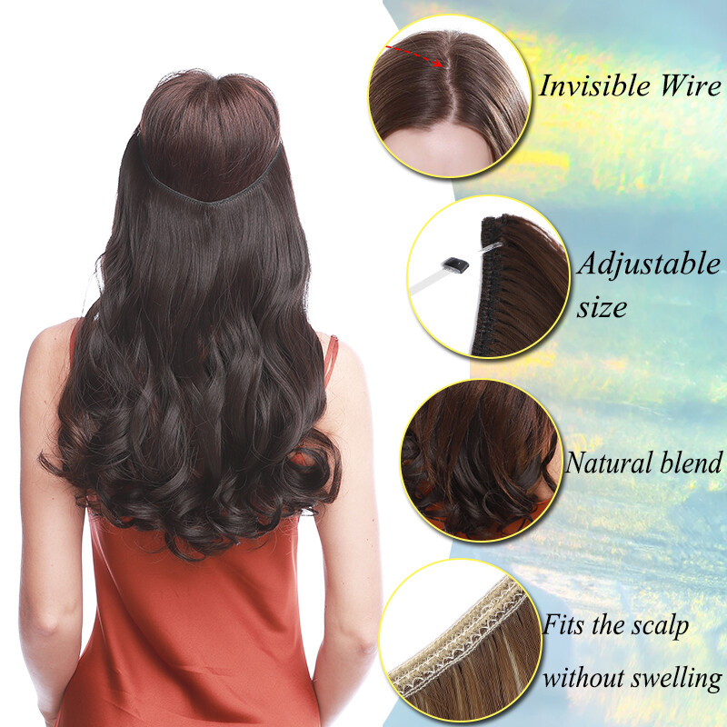 USA One Piece THICK 100% Real as Human Hidden Elastic Band Wire Hair Extensions