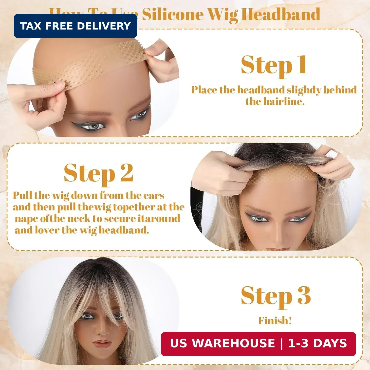 3pcs Wig Grip Band, Silicone Wig Grip Headband, Elastic Non-Slip Wigs Bands for