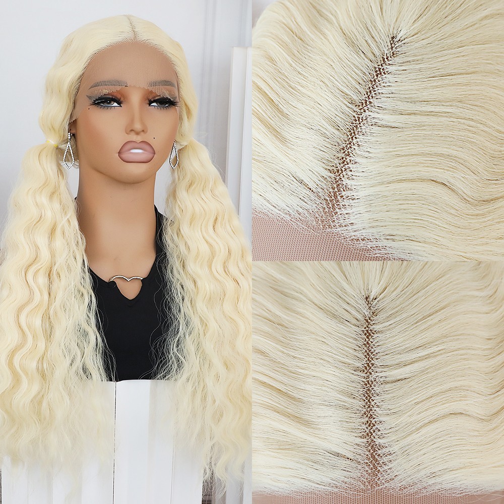 Long Deep Wave Lace Front Wigs Curly Hair 613 Light Blonde Pre Plucked Natural